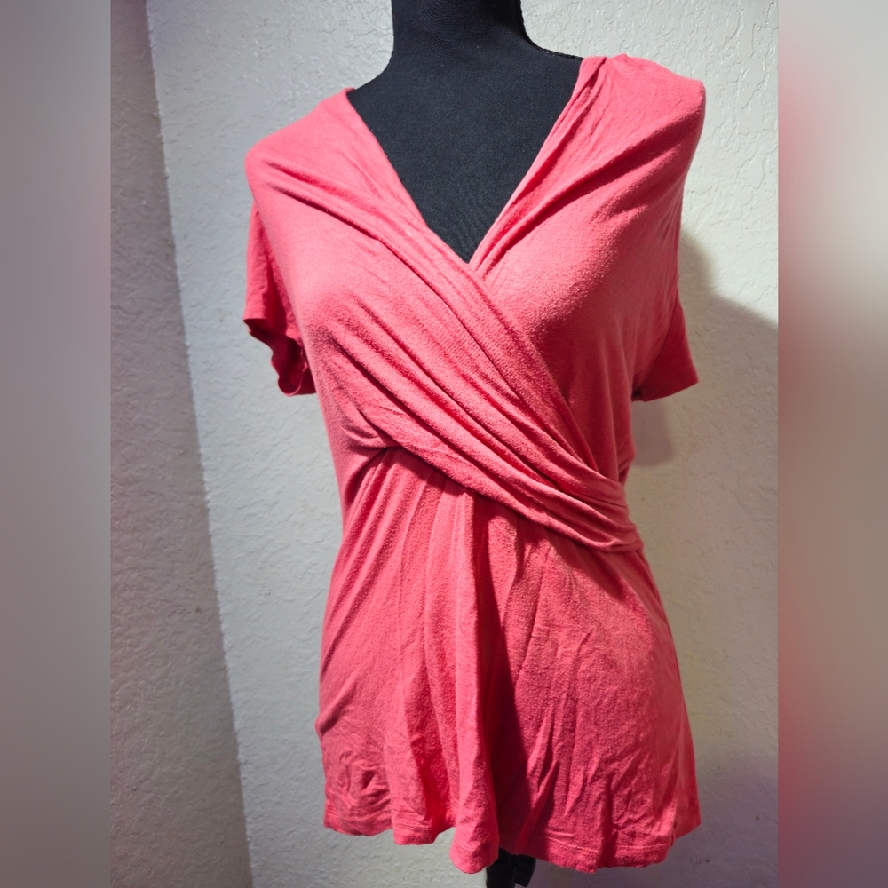 Ann Taylor Coral Wrap Style Blouse Womens Size Medium image 3